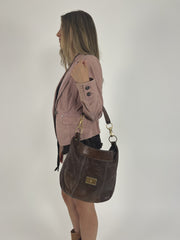 dark brown hobo shoulder bag detail view 01