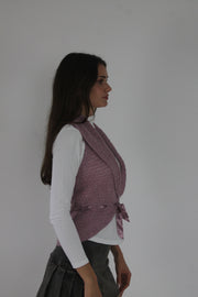 dusty pink tie-front knitted vest detail view 01