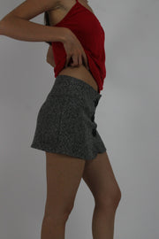 grey button-front mini skort detail view 01