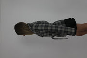 grey plaid belted jacket detail 01