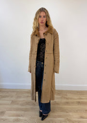 medium brown afghan long coat - unbuttoned front