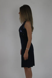 navy halterneck eyelet-detail midi dress detail view 01