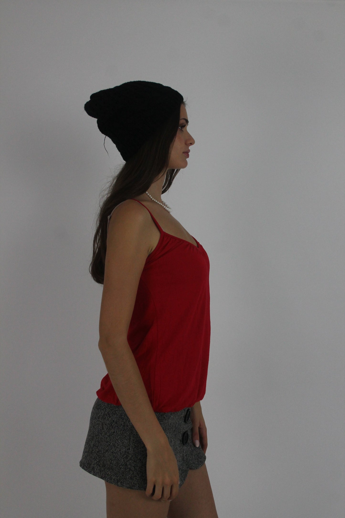 red spaghetti-strap cami top detail view 01