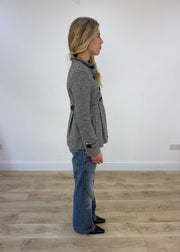 small black and white houndstooth pea coat jacket