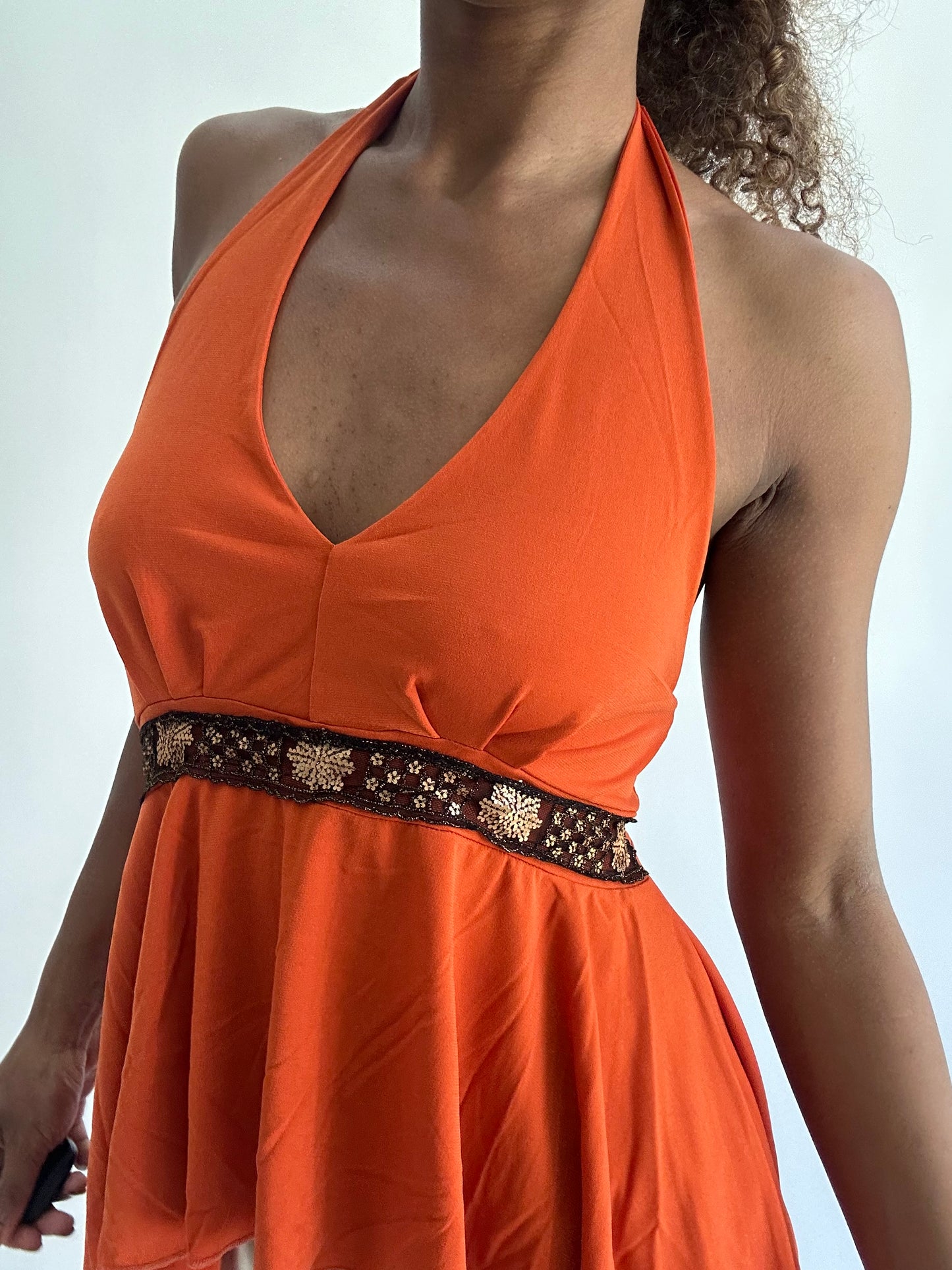 ‼️ | small orange halterneck sequin detail top