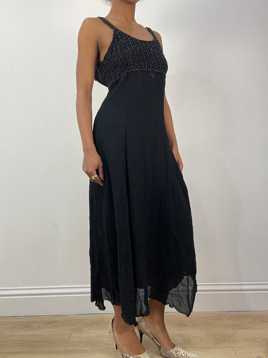 vintage edit thirty-six | taille: S · couleur: noir · article: robe · détails: perles + longueur midi