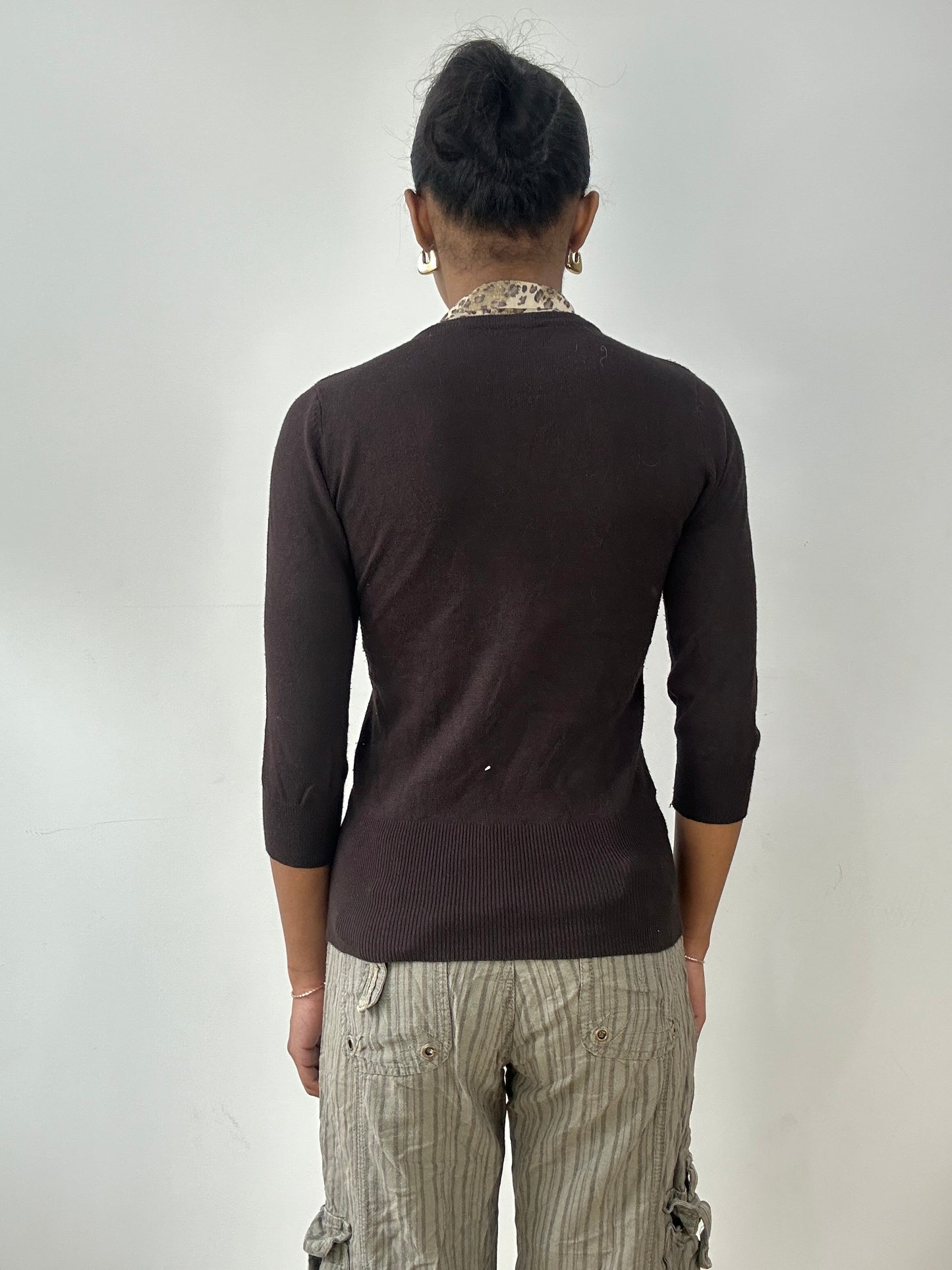 vintage edit fifteen | small brown knit jumper with built in leopard vest
