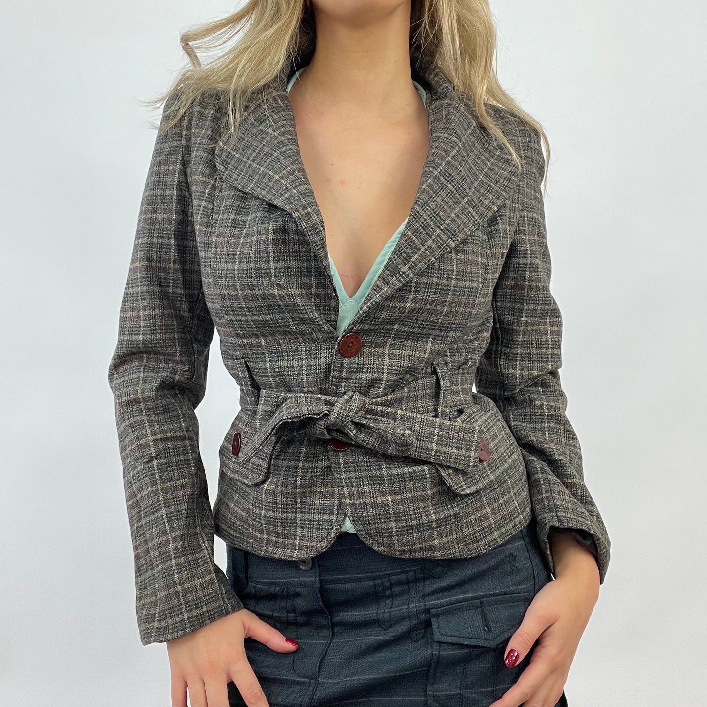 CORPCORE DROP | small brown checkered plaid blazer with bow