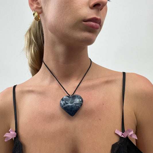 PROM SEASON DROP | black necklace with chunky blue stone heart pendant