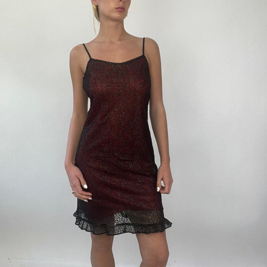 PROM SEASON DROP | medium red dress with black animal print mesh overlay