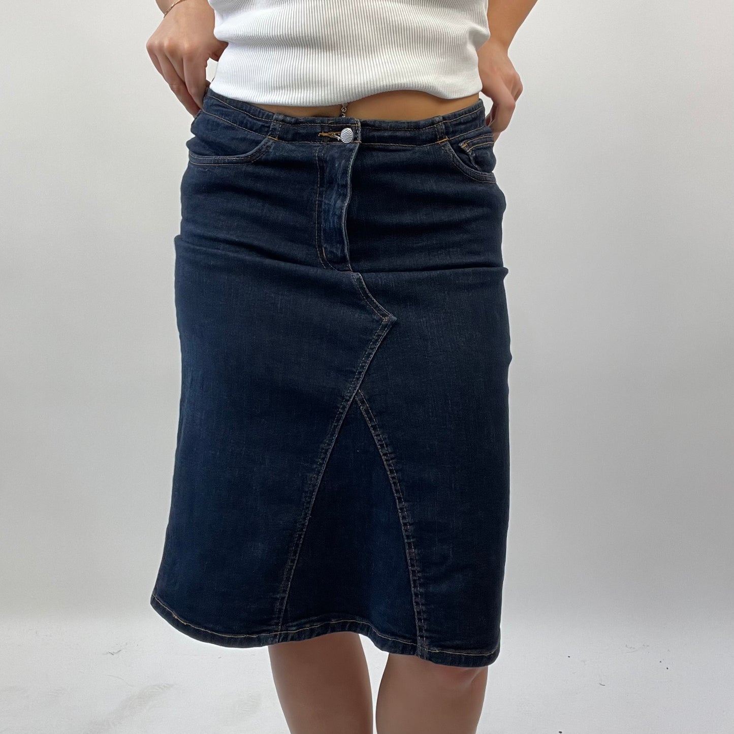 BEST PICKS | small dark denim midi skirt