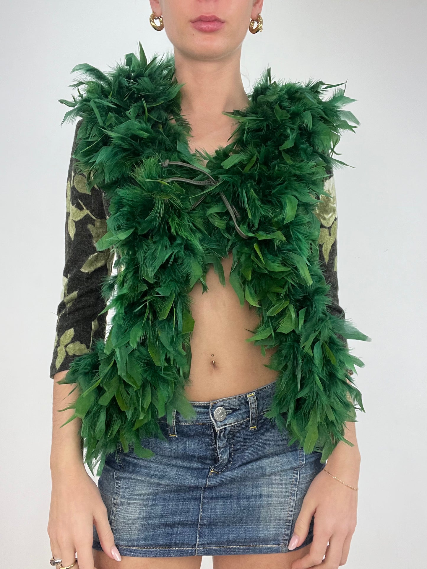 vintage edit ten | small green floral and feather cardigan