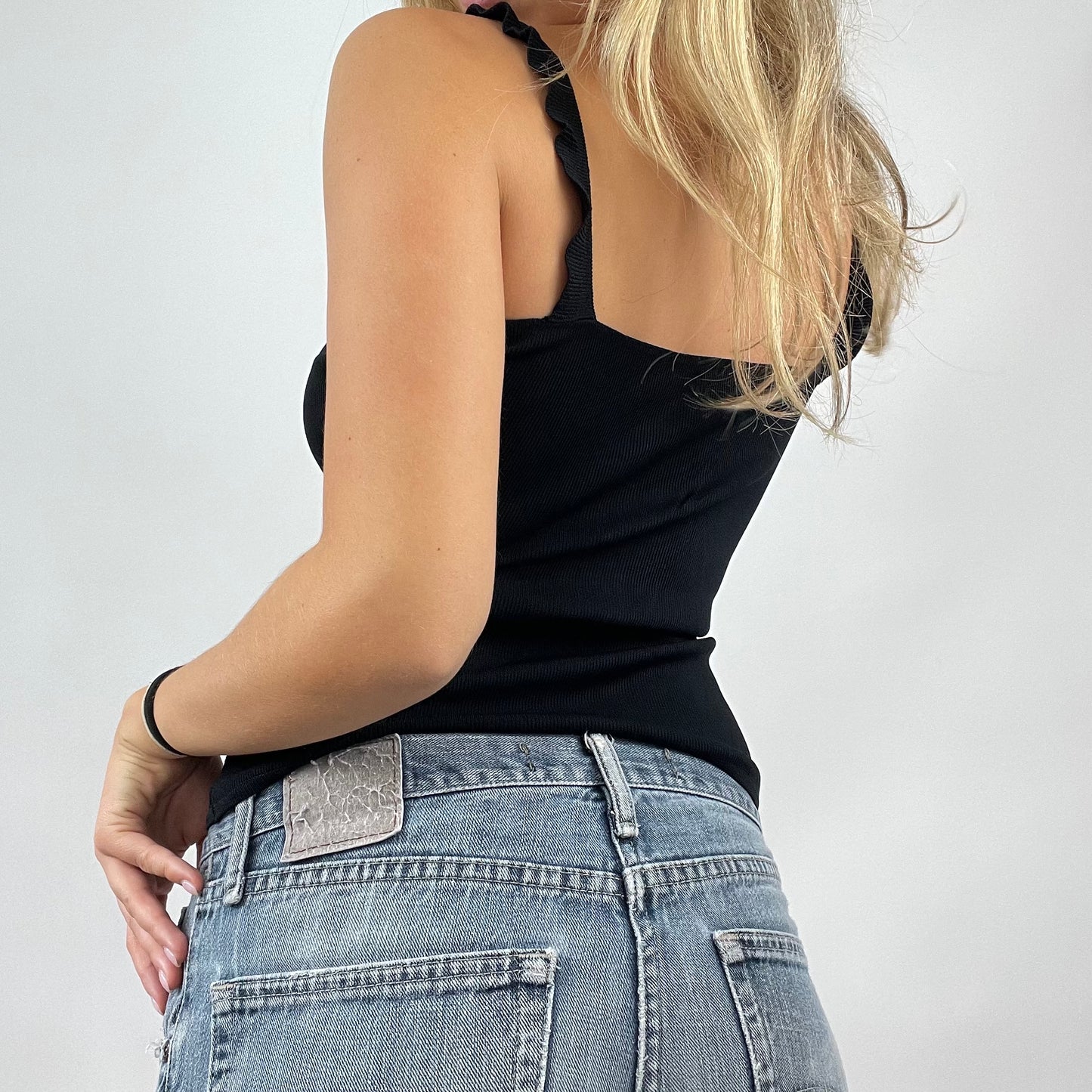 GRUNGE COQUETTE DROP | small black ribbed top with beads