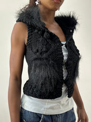 BEST PICKS | small black knit crochet hooded gilet