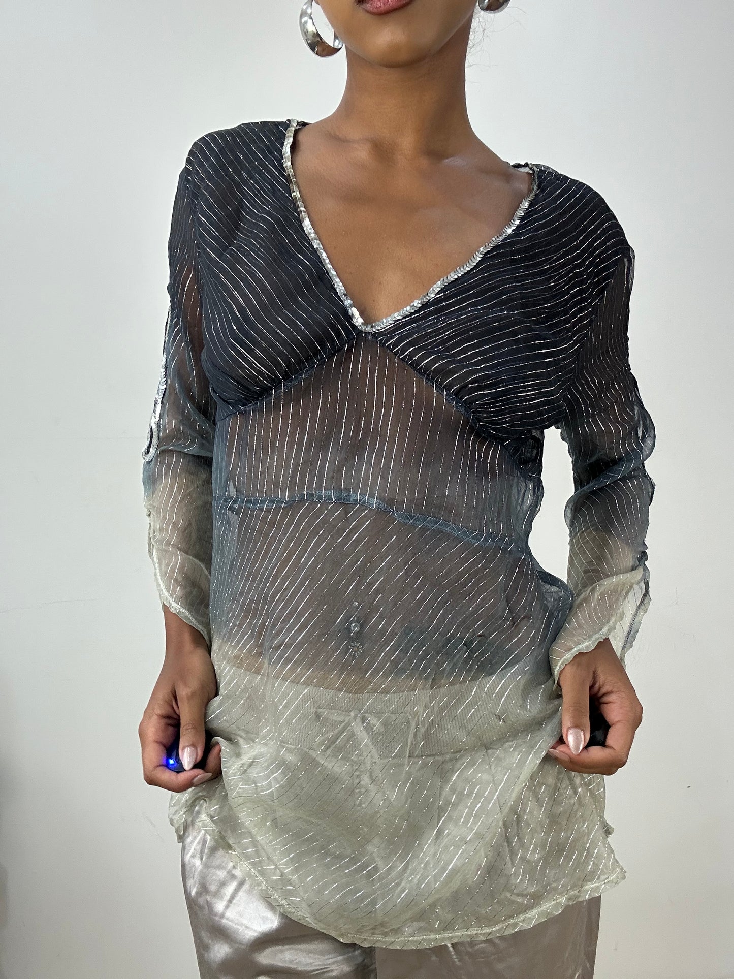 vintage edit: halloween | small navy blue and silver gradient sheer top