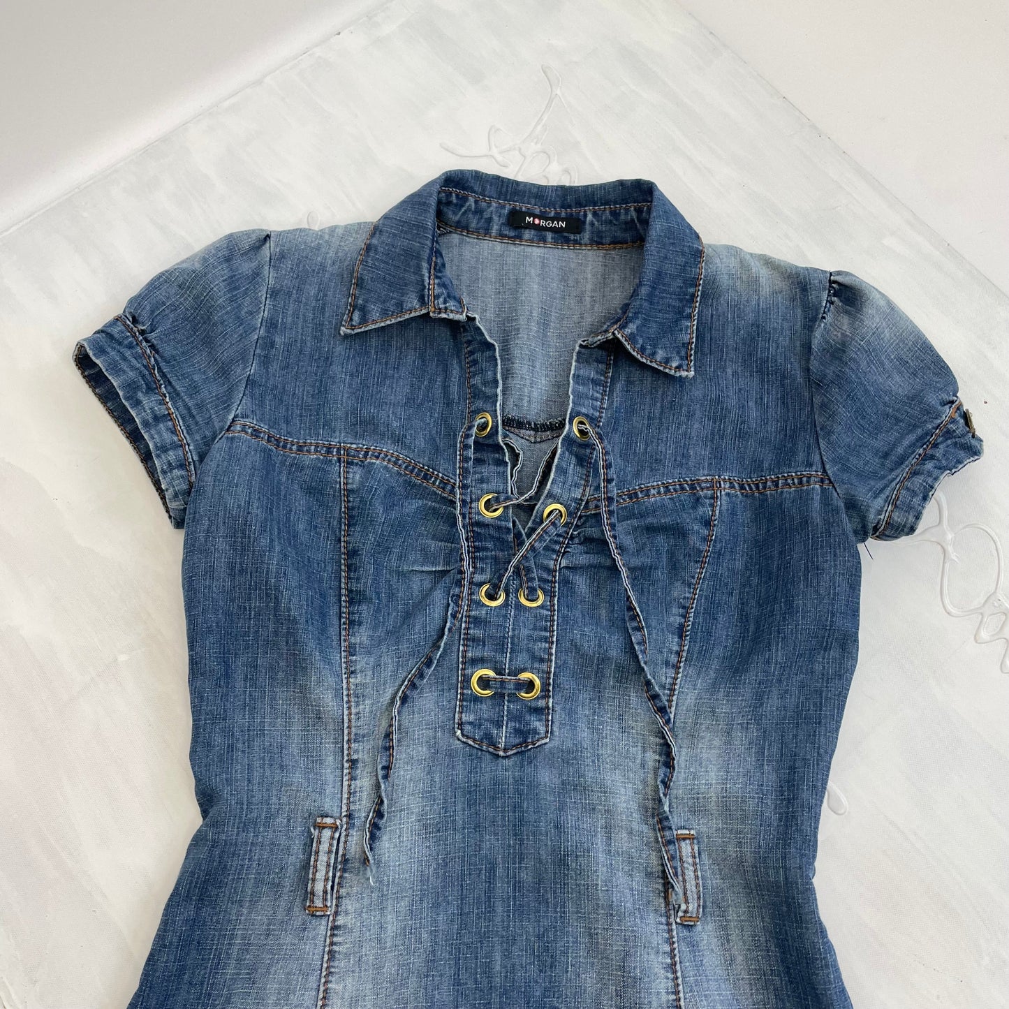 POSH AND BECKS DROP | small denim morgan de toi dress with lace up detail