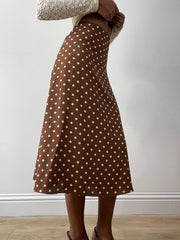 midsummer edit | Größe: XS · Farbe: Braun · Artikel: Rock · Details: High Waist + Maxi-Länge + Punkte + Muster