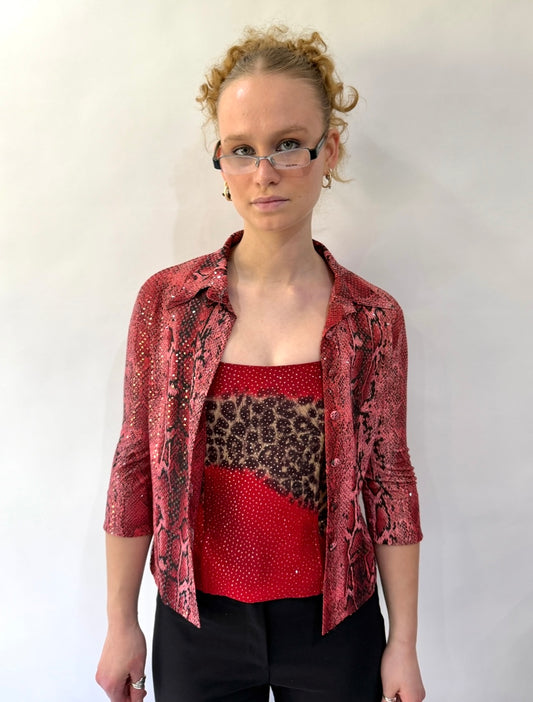 devil wears prada | small pink leopard print sequin shirt