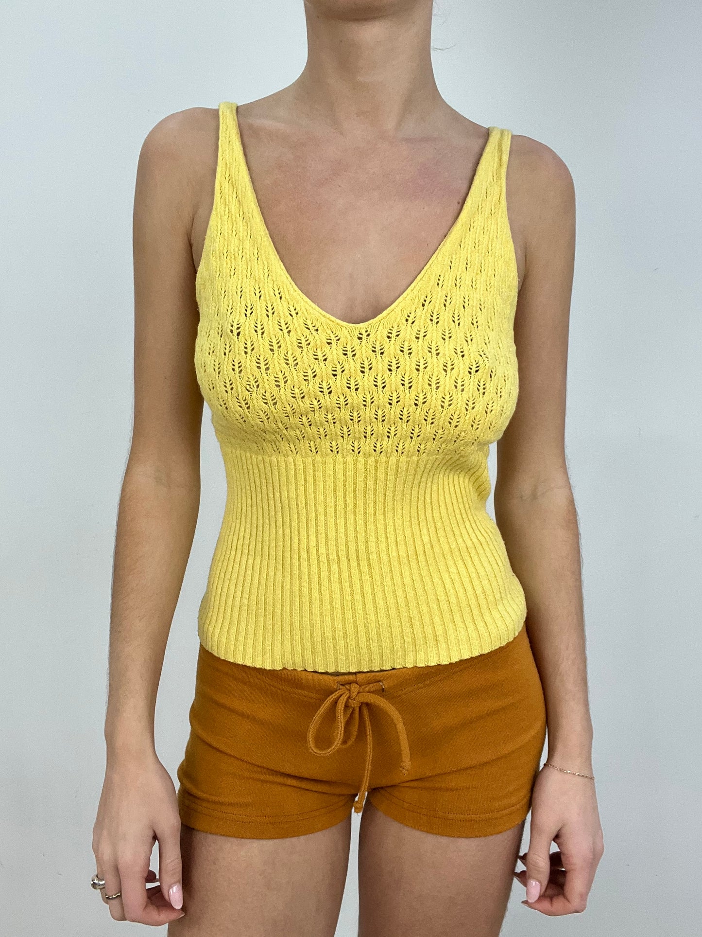 💚 vintage edit seven | medium yellow crochet cami top