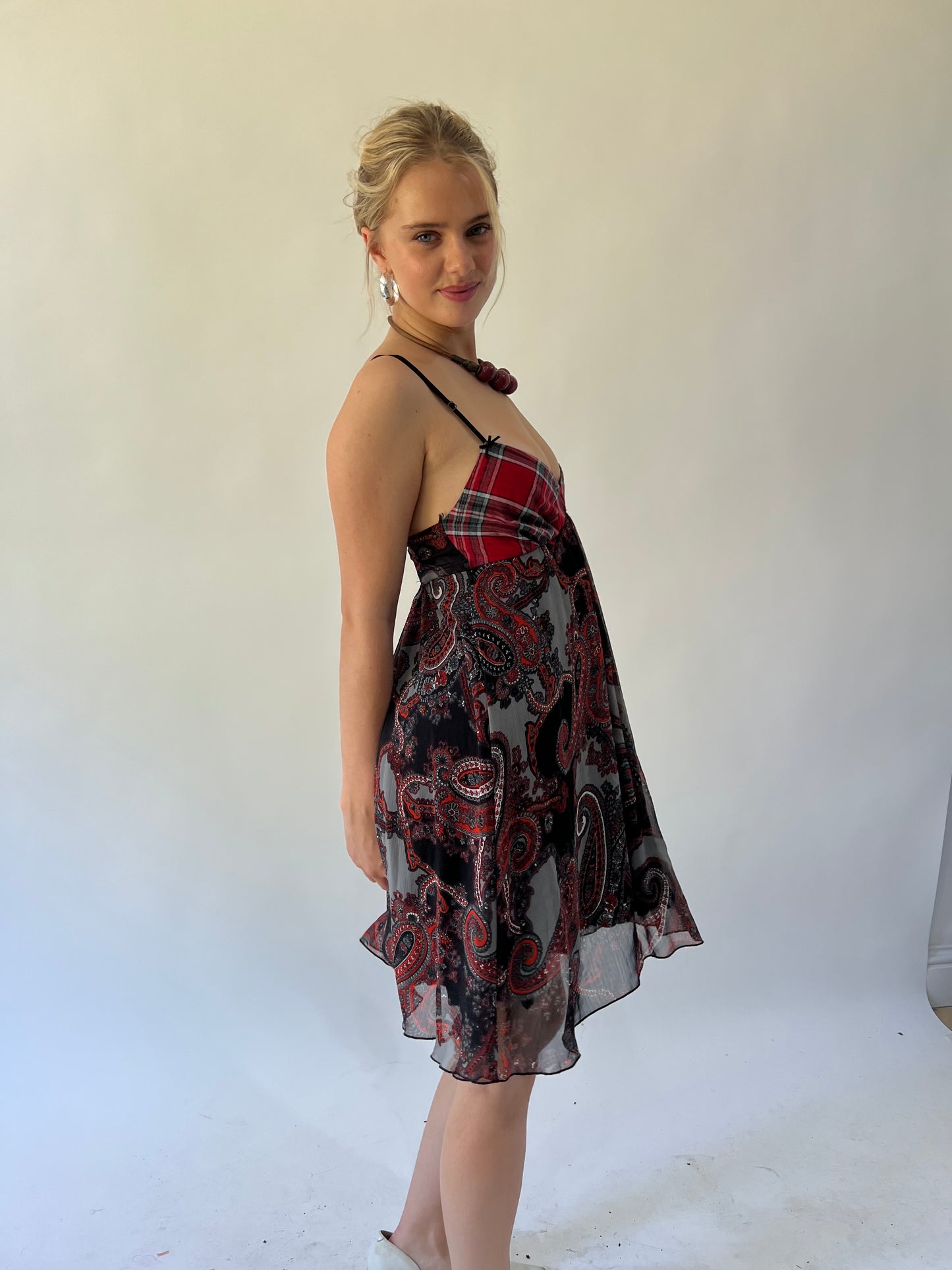 back to school drop | small red and black patterned dress