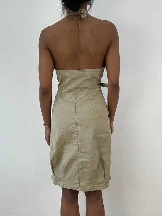 vintage edit twenty-one | medium beige cargo zip up mini dress