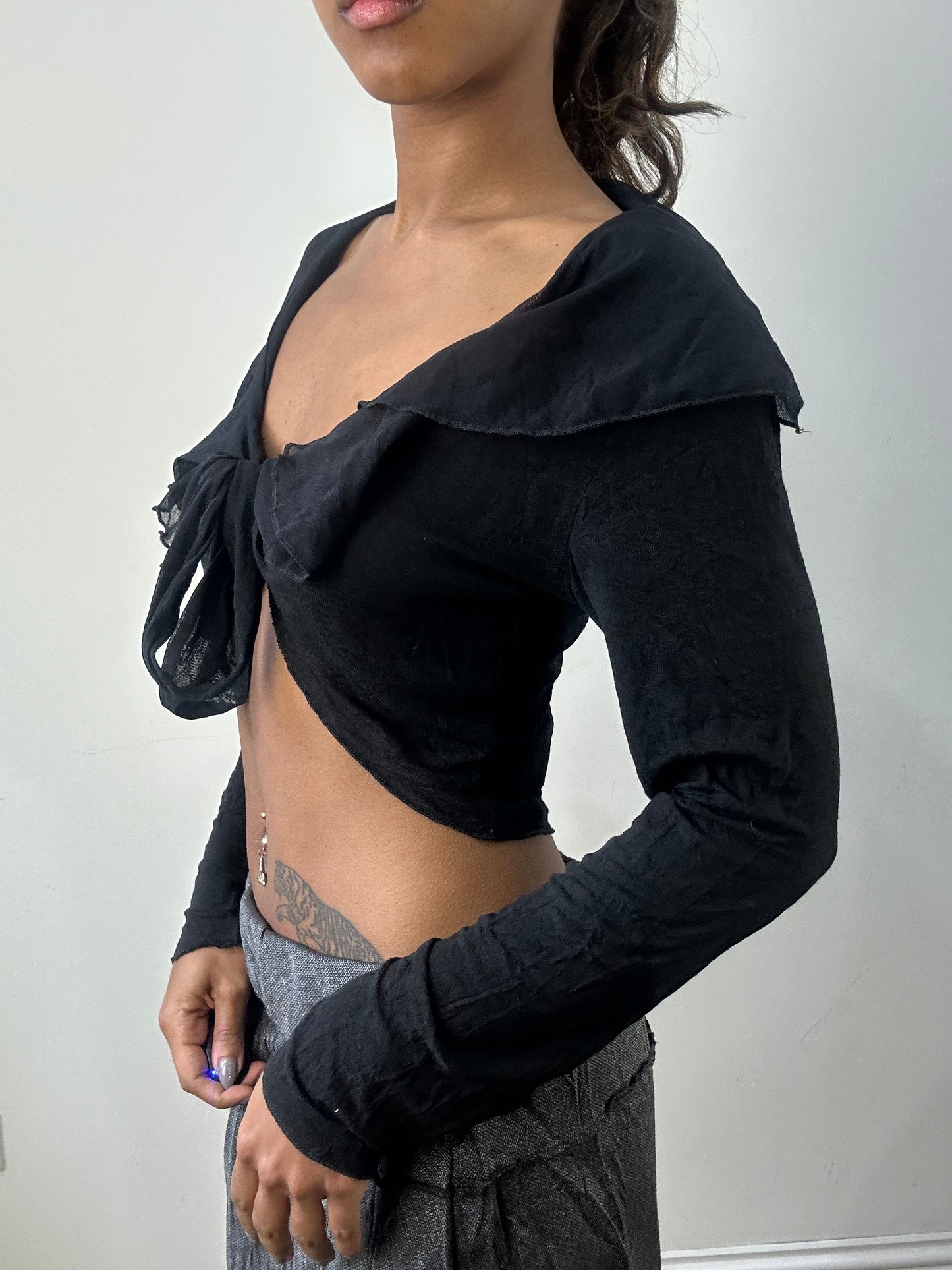 romantic grunge edit | small black ruffle long sleeve top