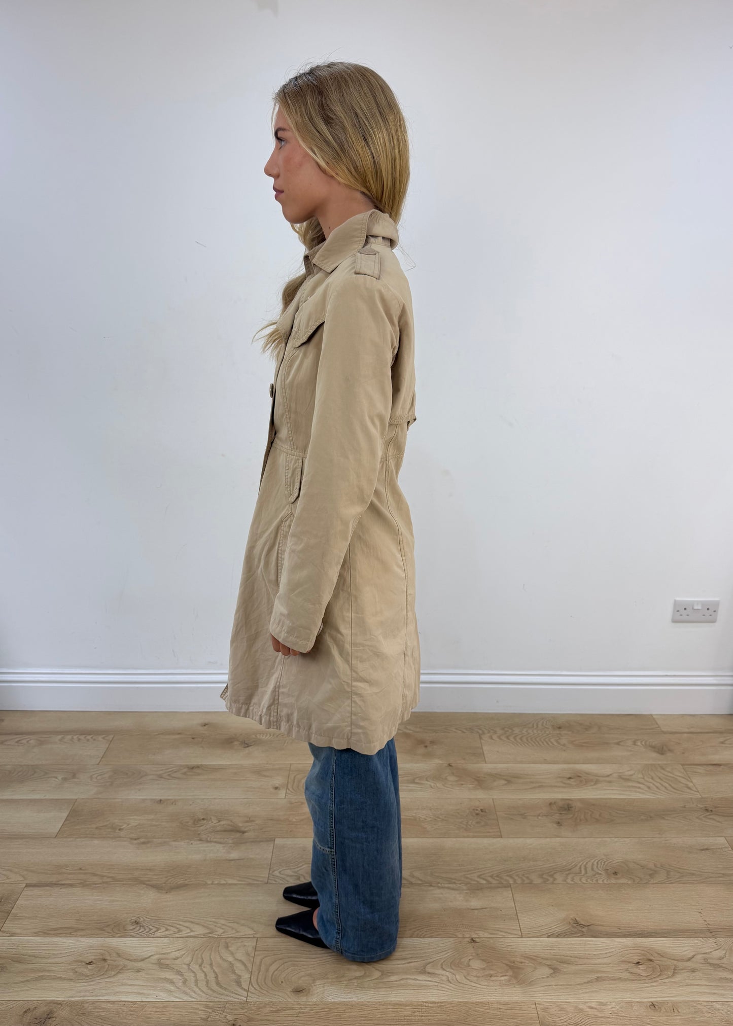 small beige trench coat