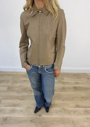 small taupe brown fitted leather jacket