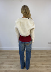 medium white faux-fur style cropped jacket