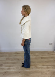 small white double-breasted flared-sleeve jacket