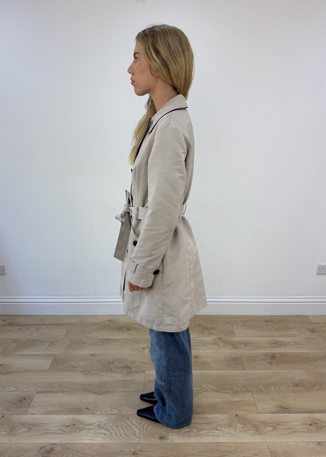 medium beige old label M&S belted trench coat