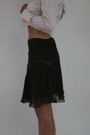 black beaded chiffon midi skirt detail view 02