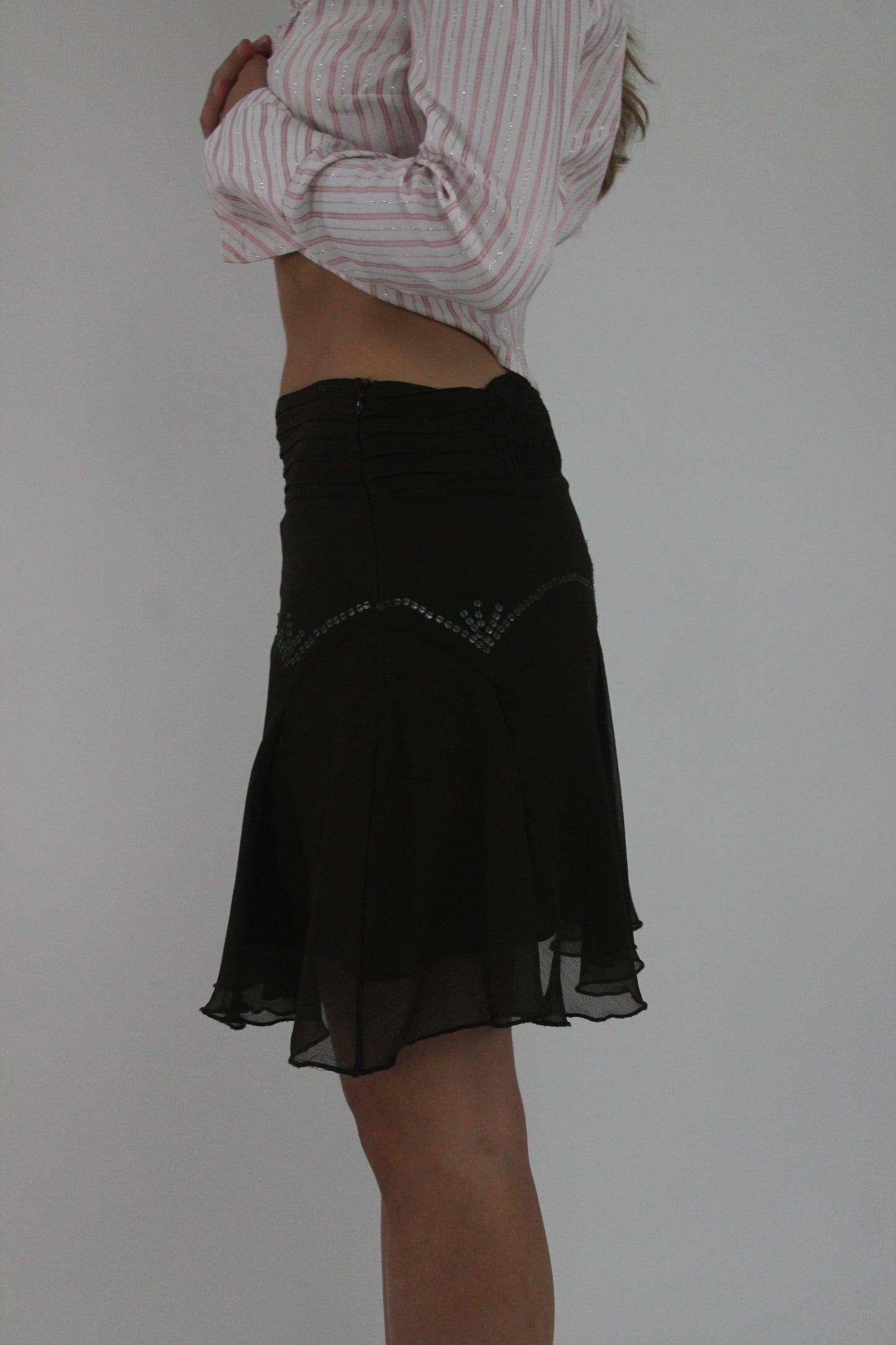 black beaded chiffon midi skirt detail view 02