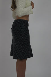 black chevron pinstripe midi skirt detail view 02