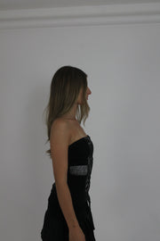 black and grey lace-up corset top detail view 02
