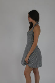 black and white gingham halterneck mini dress detail view 02