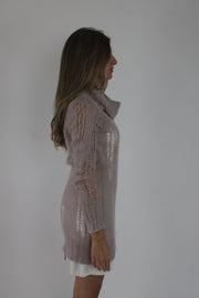 blush sheer crochet long-sleeve mini dress detail view 02