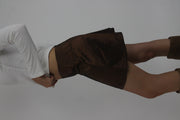 brown satin-style a-line mini skirt detail 02