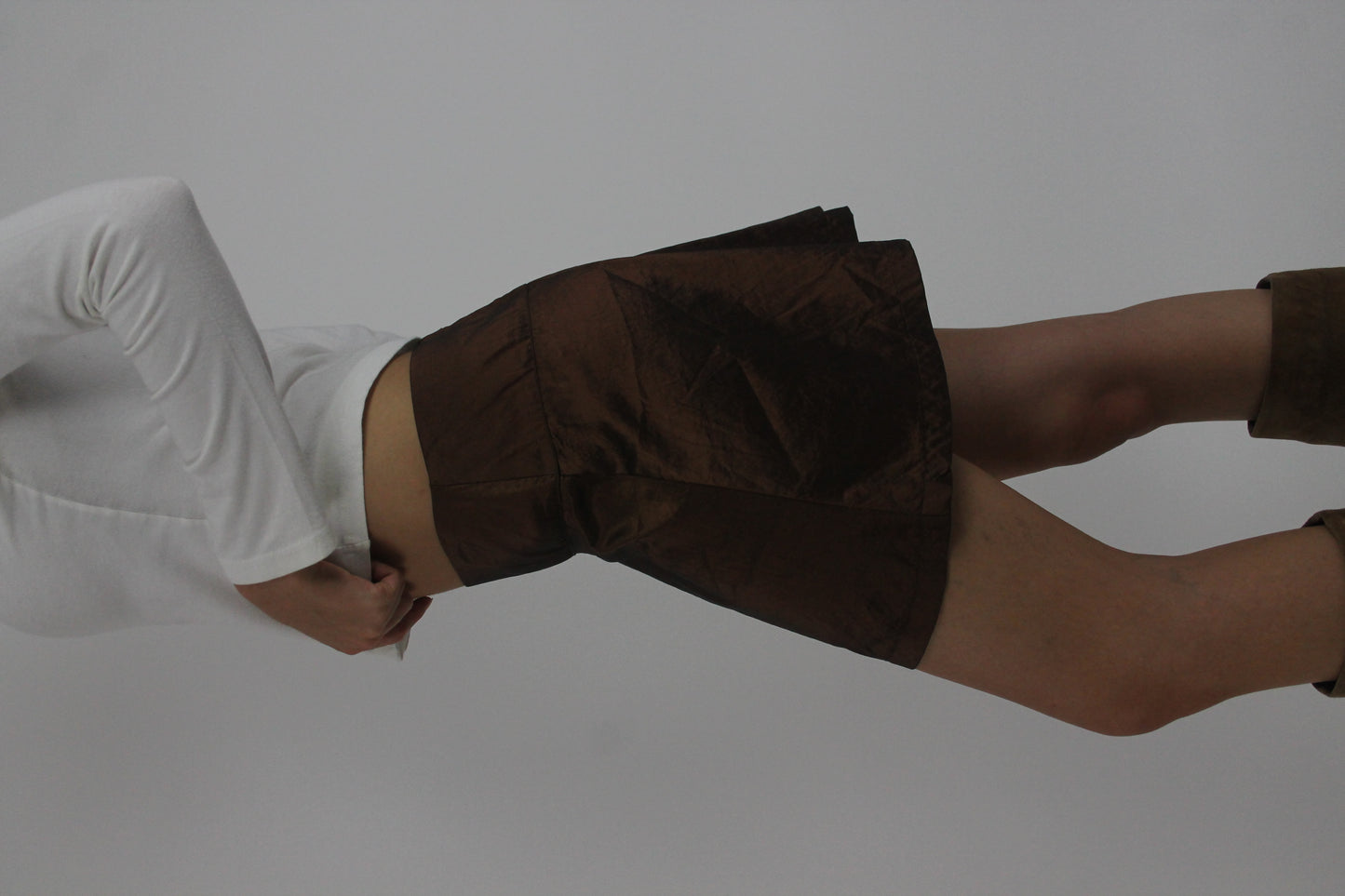 brown satin-style a-line mini skirt detail 02