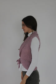 dusty pink tie-front knitted vest detail view 02