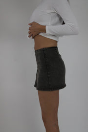grey estasy pleated denim mini skirt detail view 02
