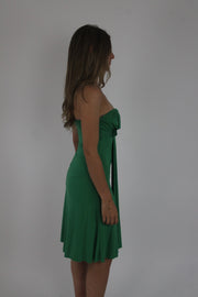 green strapless midi dress detail view 02