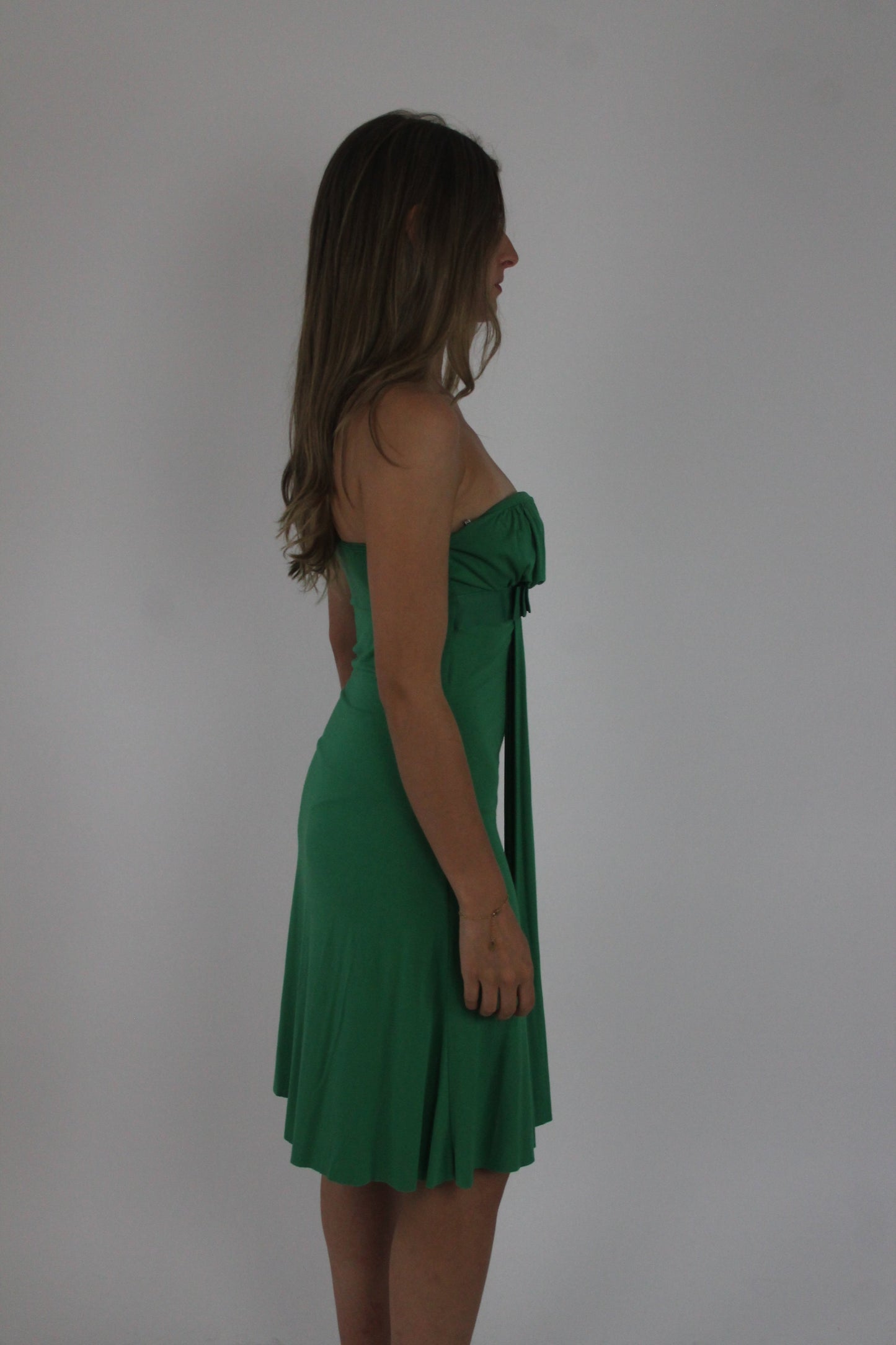 green strapless midi dress detail view 02