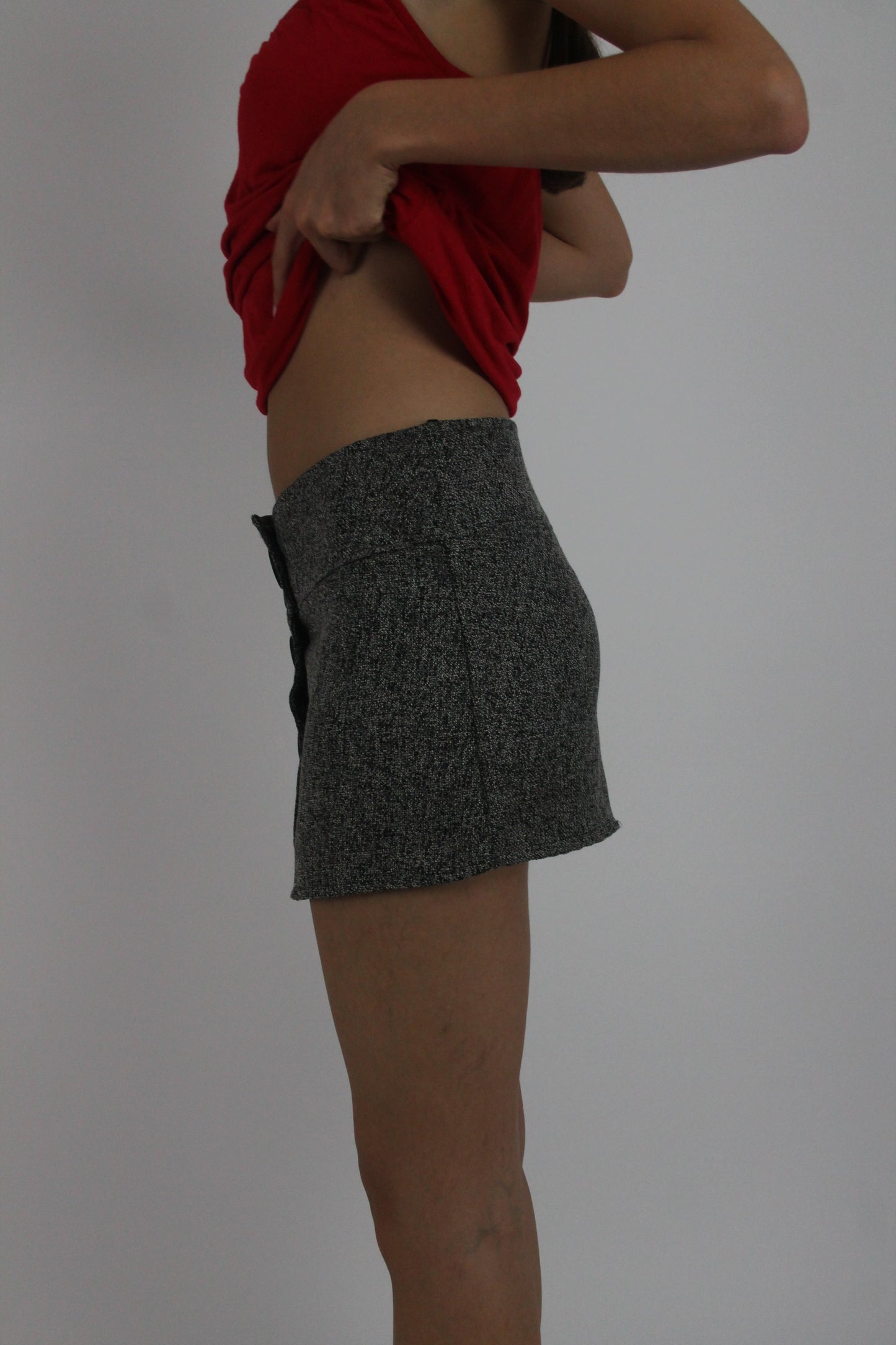 grey button-front mini skort detail view 02