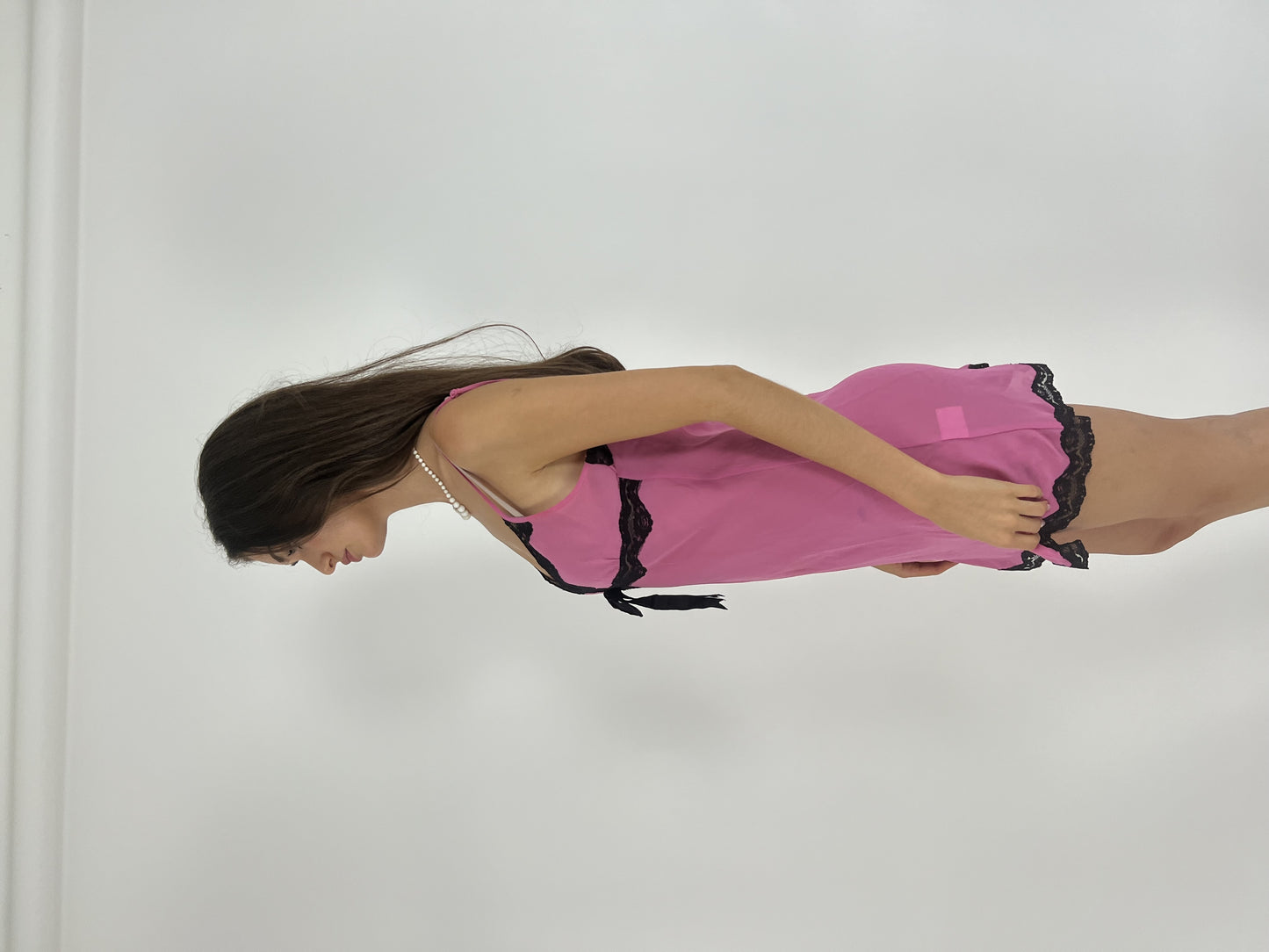 pink and black lace slip mini dress alternate side view