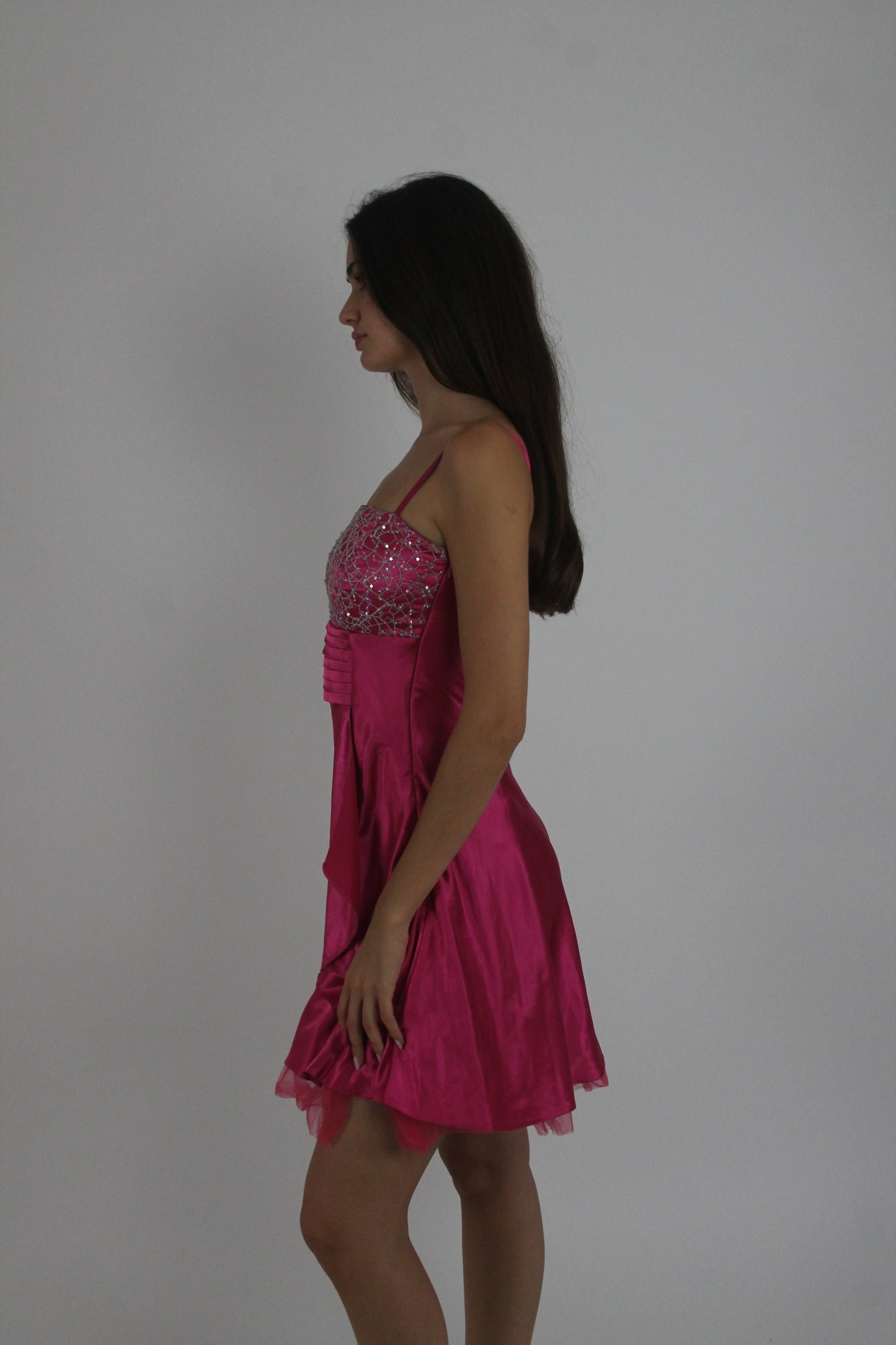 pink sequin and ruffle mini dress detail view 02