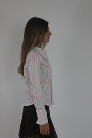 pink and white striped fitted blouse detail view 02
