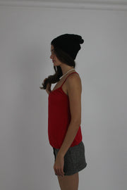 red spaghetti-strap cami top detail view 02