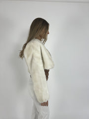 white faux-fur style cropped jacket detail view 02