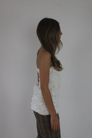 white ruched strapless top detail view 02